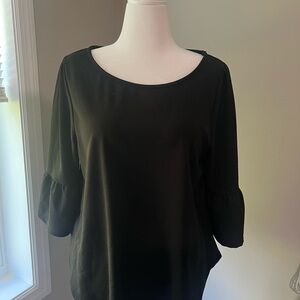 Green Envelope Black Bell Sleeve Blouse